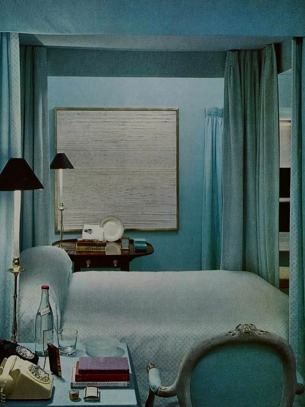 Beautifully designed interior space showcasing the psychological effects of color on mood and wellbeing through thoughtful use of blue, green, and warm tones.